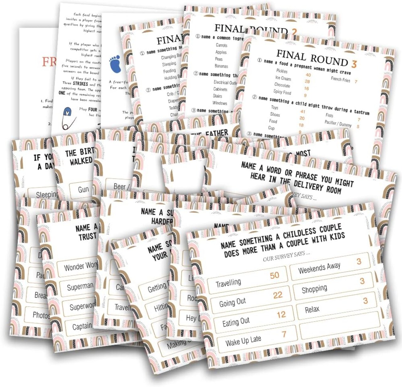 Boho Rainbow Baby Shower Feud – Fun Quiz Game for Mom-to-Be Party